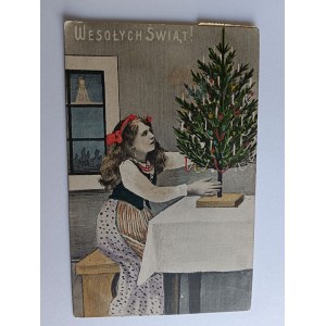 VÁNOČNÍ POHLEDNICE VÁNOČNÍ STROMEK, DÍVKA, PŘEDVÁLEČNÁ, ZNÁMKA
