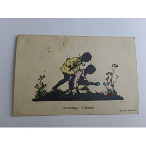 POCZTÓWKA ŚWIĄTECZNA PISANKI, ZNACZEK, STEMPEL, PRZEDWOJENNA