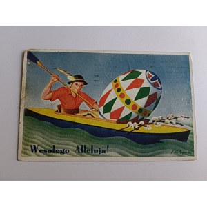 POCZTÓWKA ŚWIĄTECZNA MALARSTWO WILCZYŃSKI, GÓRAL, KAJAK, STEMPEL, LWÓW, PRZEDWOJENNA, ZNACZEK