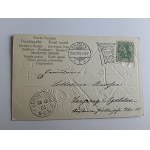 UMĚLECKÁ POHLEDNICE RELIÉFNÍ VÁNOČNÍ STROMEK ZIMA, ZNÁMKA S VLAJKOU, ZNÁMKA, ZNÁMKA 1904