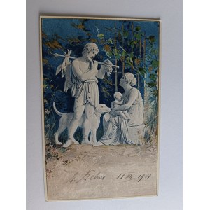 VÁNOČNÍ POHLEDNICE POLSKÁ MALBA ANTICKÝ ŘÍM ŘECKO PSÍ RODINA, PŘEDVÁLEČNÝ 1904
