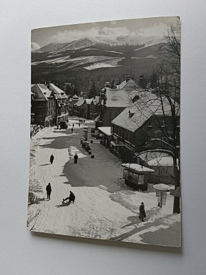 POSTCARD PRL SZKLARSKA PORĘBA WINTER, SLED, SMALL EDITION