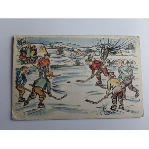 CARTE POSTALE DE NOËL HOCKEY SUR GLACE, PATINOIRE