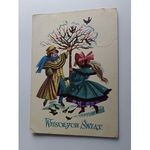 CARTE POSTALE DE NOËL HIVER, COUPLE, AIGLE