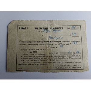 VÝZVA K PLATBĚ, POJIŠTĚNÍ, 1935