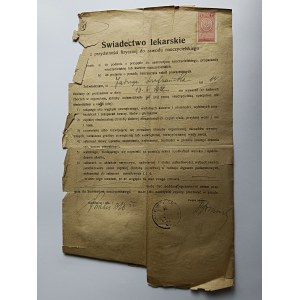 ŚWIADECTWO LEKARSKIE, ZNACZEK, STEMPEL 1922 R