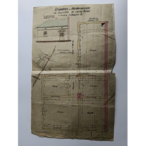 LVOV LEMBERG, PLÁN DOMU, MAPOVÝ NÁČRTEK ŘEZU BUDOVOU 1942