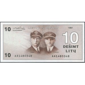 Litva, 10 litů 1991 - AA - s chybou