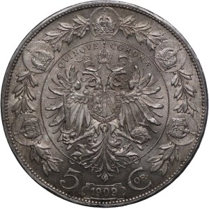 Austria, Franz Joseph I, 5 crowns 1909 Vienna
