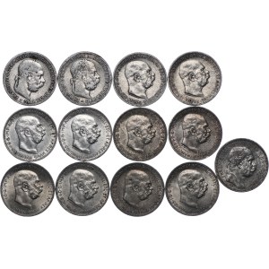 Austria-Hungary, Franz Joseph I, set of 1 crown 1893-1916 (13pcs).