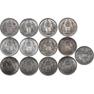 Austria-Hungary, Franz Joseph I, set of 1 crown 1893-1916 (13pcs).