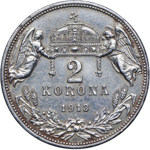 Hungary, Franz Joseph I, 2 crowns 1913 KB, Kremnica
