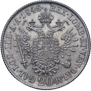 Austria, Ferdinando I, 20 krajcars 1848 A, Vienna