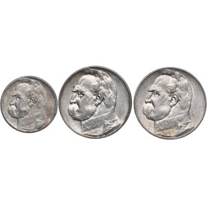 II RP, serie di 2 ori 1934, 5 ori 1935-1936 Józef Piłsudski (3 pezzi).