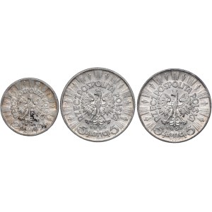 II RP, serie di 2 ori 1934, 5 ori 1935-1936 Józef Piłsudski (3 pezzi).