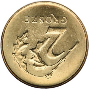 III RP, 2 grosze 2005, odwrotka 180 stopni