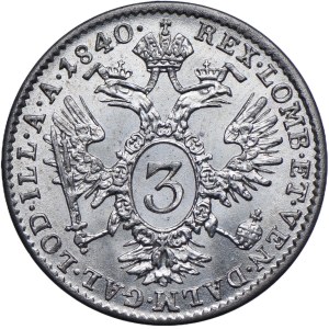 Austria, Ferdinando I, 3 krajcars 1840 A, Vienna
