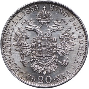 Austria, Franz Joseph I, 20 krajcars 1855 A, Vienna