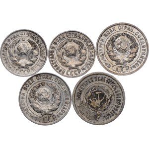 Rosja, ZSRR, 15, 20 kopiejek 1923-1930 (5szt.)
