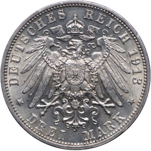 Germany, Saxony, Frederick August III, 3 marks 1913 E, Muldenhütten