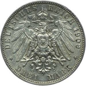 Germany, Saxony, Frederick August III, 3 marks 1909 E, Muldenhütten