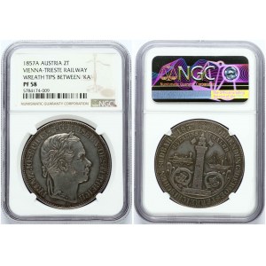 Austria 2 Taler 1857 A Vienna-Trieste Railway NGC PF 58