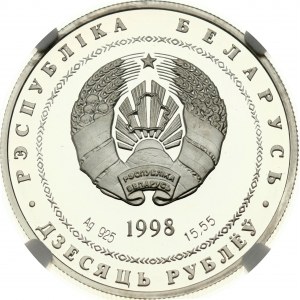 Belarus 10 Rubles 1998 Adam Mickiewicz Date Error 1854 NGC PF 68 ULTRA CAMEO