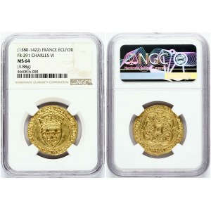 France Ecu d'Or ND (1380-1422) NGC MS 64
