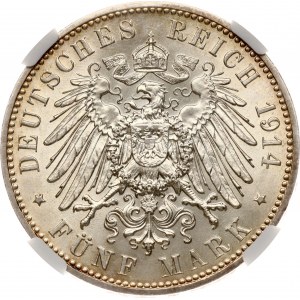 Germania Sassonia 5 marchi 1914 E NGC MS 64