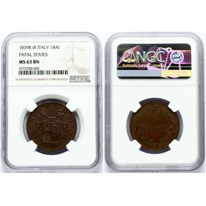 Vatican Baiocco 1839 IX NGC MS 63 BN