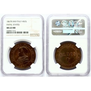 Vatican 4 Soldi 1867-XXII NGC MS 63 RB TOP POP