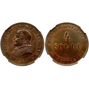 Vatican 4 Soldi 1867-XXII NGC MS 63 RB TOP POP