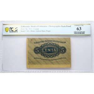 Lithuania 5 Centai 1922 PCGS 63 CHOICE UNC