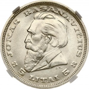 Lithuania 5 Litai 1936 Basanavicius NGC MS 65