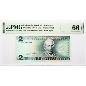 Lithuania 2 Litai 1993 Valančius DAC0000096 PMG 66 Gem Uncirculated