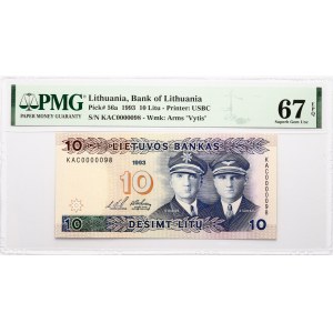 Lithuania 10 Litu 1993 Darius and Girénas KAC0000098 PMG 67 Superb Gem Unc