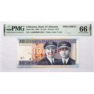 Lithuania 10 Litu 2001 Darius ir Girenas, PAVYZDYS/SPECIMEN PMG 66 Gem Uncirculated