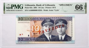 Litva 10 Litu 2001 Darius ir Girenas, PAVYZDYS/SPECIMEN PMG 66 Gem Uncirculated