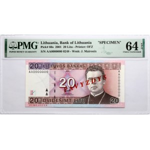 Lithuania 20 Litu 2001 SPECIMEN PMG 64 Choice Unc EPQ