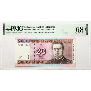 Lithuania 20 Litu 2007 Maironis PMG 68 Superb Gem Unc