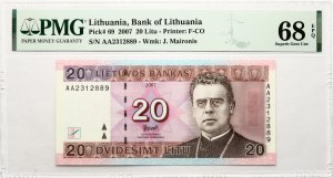 Lithuania 20 Litu 2007 Maironis PMG 68 Superb Gem Unc