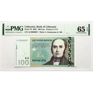 Lithuania 100 Litu 2007 Daukantas AC0000097 PMG 65 Gem Uncirculated
