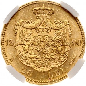 Romania 20 Lei 1890 B NGC MS 62