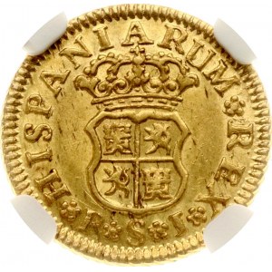 Spain 1/2 Escudo 1745 SPJ NGC AU 58