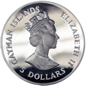 Cayman Islands, 5 Dollars 1993