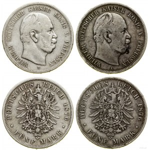 Germany, lot 2 x 5 marks, 1876 A (Berlin), 1876 B (Hannover)