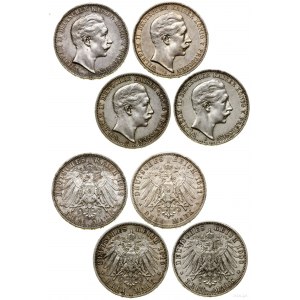 Niemcy, zestaw 4 x 3 marki, 1909 A, 1910 A, 1911 A, 1912 A, Berlin