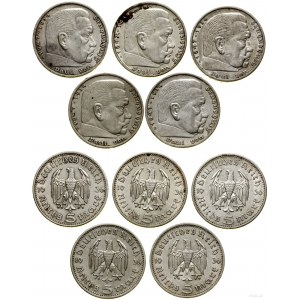 Germany, lot 5 x 5 marks, 4 x 1936 (Berlin), 1936 E (Muldenhütten)