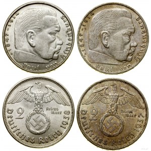 Niemcy, zestaw 2 x 2 marki, 1937 A (Berlin), 1938 B (Wiedeń)