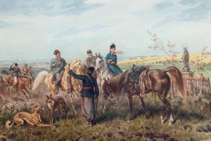 Juliusz Kossak (1824 Nowy Wiśnicz-1899 Kraków), Po polowaniu na zająca/ Polowanie na zająca, 1883 r.